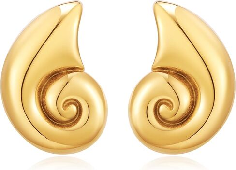 Seashell Stud Earrings for Women 18K Gold Plated Stainless Steel Chunky Textured Big Shell Earrings Hypoallergenic Trendy Beach Summer Jewelry Gift Set with Elegant Gift Box in Saudi Arabia