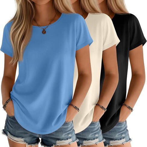 Huukeay 3 Pack Women's Short Sleeve Dorts Basic Cotton Summer Tunic Tops Rebtled Rece in Saudi Arabia