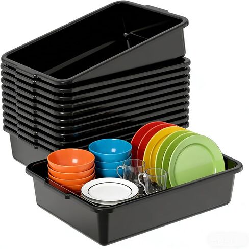 حوض حافلة تجارية من البلاستيك الأسود، صندوق حافلة مطاعم سعة 13 لتر، 12 عبوة، شديد التحمل لتنظيم المطبخ in Kuwait