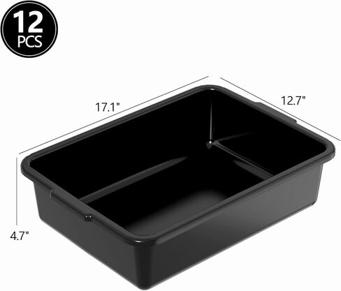 حوض حافلة تجارية من البلاستيك الأسود، صندوق حافلة مطاعم سعة 13 لتر، 12 عبوة، شديد التحمل لتنظيم المطبخ in Kuwait