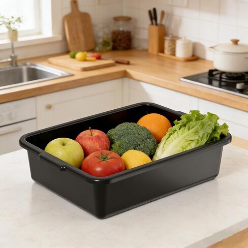 حوض حافلة تجارية من البلاستيك الأسود، صندوق حافلة مطاعم سعة 13 لتر، 12 عبوة، شديد التحمل لتنظيم المطبخ in Kuwait
