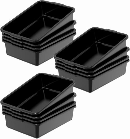 حوض حافلة تجارية من البلاستيك الأسود، صندوق حافلة مطاعم سعة 13 لتر، 12 عبوة، شديد التحمل لتنظيم المطبخ in Kuwait