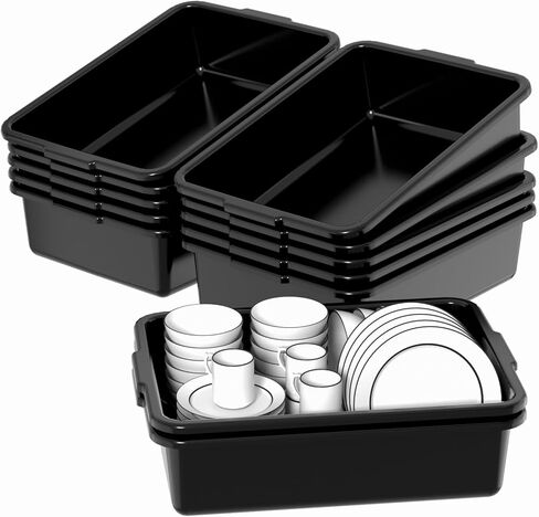 حوض حافلة تجارية من البلاستيك الأسود، صندوق حافلة مطاعم سعة 13 لتر، 12 عبوة، شديد التحمل لتنظيم المطبخ in Kuwait