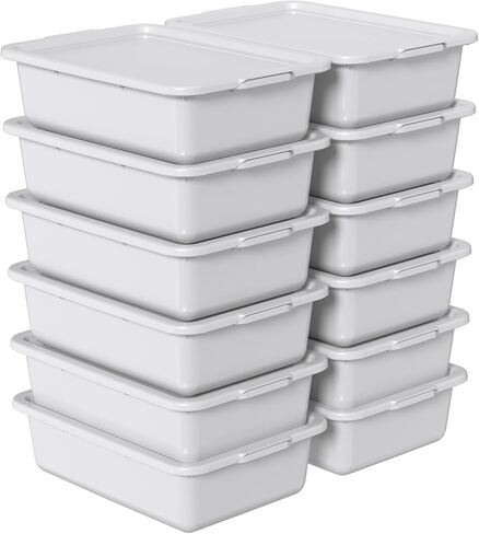 12 Pack 13 Liter Commercial Bus Tub with Lids, Plastic Bus Box with Lid, Gray in Saudi Arabia