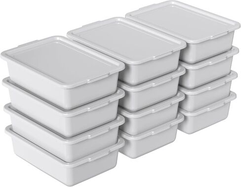 12 Pack 13 Liter Commercial Bus Tub with Lids, Plastic Bus Box with Lid, Gray in Saudi Arabia