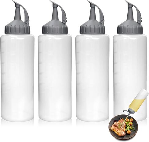 Oil Bottle for Griddle With Twisting Lids, Griddle bottle squeeze for Sauces and Oil,Leak-proof,BPA Free Plastic,Gray,12oz(350ml),4Pack in Kuwait