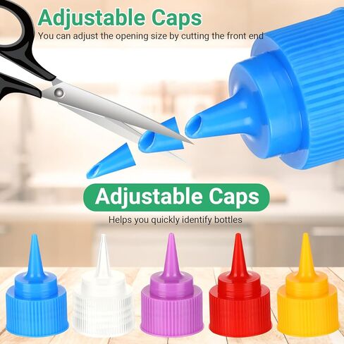 10 Pack Squeeze Bottles Kit with Cleaning Brush - 1oz & 2oz Food Cookie Decorating Supplies for Icing, Sauces, Crafts, Leakproof Design, 5 Colored Caps, Dishwasher Safe in Saudi Arabia