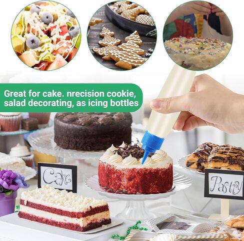 10 Pack Squeeze Bottles Kit with Cleaning Brush - 1oz & 2oz Food Cookie Decorating Supplies for Icing, Sauces, Crafts, Leakproof Design, 5 Colored Caps, Dishwasher Safe in Saudi Arabia