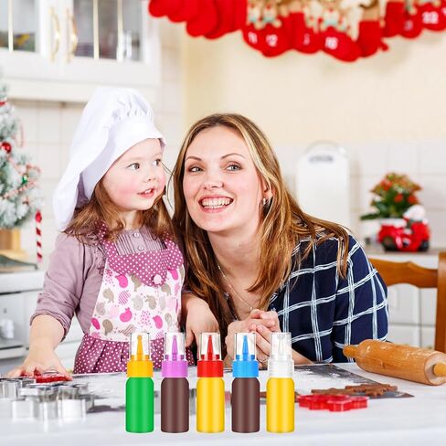 10 Pack Squeeze Bottles Kit with Cleaning Brush - 1oz & 2oz Food Cookie Decorating Supplies for Icing, Sauces, Crafts, Leakproof Design, 5 Colored Caps, Dishwasher Safe in Saudi Arabia