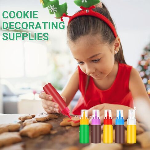 10 Pack Squeeze Bottles Kit with Cleaning Brush - 1oz & 2oz Food Cookie Decorating Supplies for Icing, Sauces, Crafts, Leakproof Design, 5 Colored Caps, Dishwasher Safe in Saudi Arabia