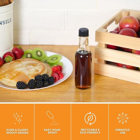 زجاجة فاست راك ووزي 5 أونصة (عبوة من 12 قطعة) | زجاجات صلصة حارة صغيرة للتعليب | زجاجة صلصة زجاجية شفافة فارغة بأغطية بلاستيكية سوداء وأكمام قابلة للانكماش | غطاء مانع للتسرب - لا يتضمن قطارة in Kuwait