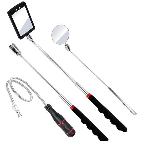 Telescoping Magnetic Pickup Tool Set,Telescopic Inspection Mirror,Flexible Bendable Spring Magnet Stick,LED Flashlight Pickup Rod, Cool Gadgets for Men in Kuwait