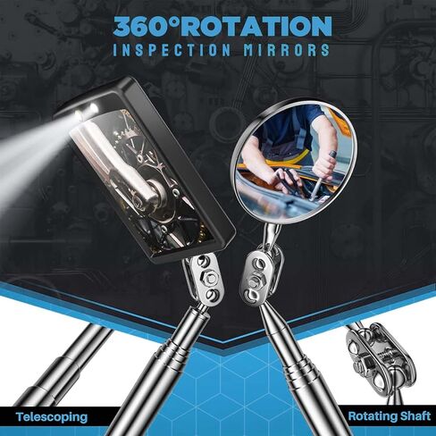 Telescoping Magnetic Pickup Tool Set,Telescopic Inspection Mirror,Flexible Bendable Spring Magnet Stick,LED Flashlight Pickup Rod, Cool Gadgets for Men in Kuwait