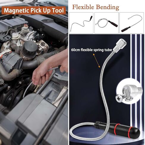 Telescoping Magnetic Pickup Tool Set,Telescopic Inspection Mirror,Flexible Bendable Spring Magnet Stick,LED Flashlight Pickup Rod, Cool Gadgets for Men in Kuwait