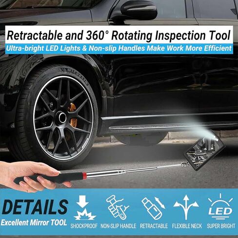 Telescoping Magnetic Pickup Tool Set,Telescopic Inspection Mirror,Flexible Bendable Spring Magnet Stick,LED Flashlight Pickup Rod, Cool Gadgets for Men in Kuwait