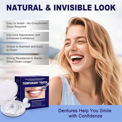 قشور ابتسامة مؤقتة سهلة التركيب، أغطية أسنان تجميلية قابلة لإعادة الاستخدام، محسن فوري للابتسامة للبالغين، مريح مناسب للرجال والنساء in Kuwait