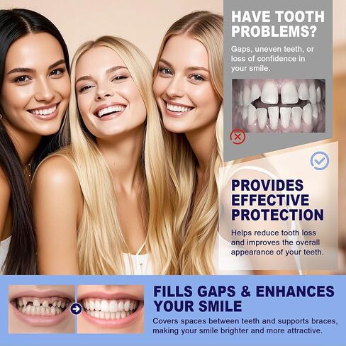 قشور ابتسامة مؤقتة سهلة التركيب، أغطية أسنان تجميلية قابلة لإعادة الاستخدام، محسن فوري للابتسامة للبالغين، مريح مناسب للرجال والنساء in Kuwait