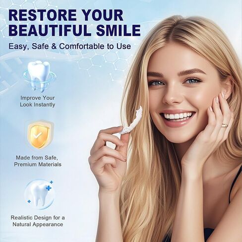 قشور ابتسامة مؤقتة سهلة التركيب، أغطية أسنان تجميلية قابلة لإعادة الاستخدام، محسن فوري للابتسامة للبالغين، مريح مناسب للرجال والنساء in Kuwait
