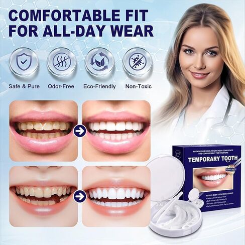 قشور ابتسامة مؤقتة سهلة التركيب، أغطية أسنان تجميلية قابلة لإعادة الاستخدام، محسن فوري للابتسامة للبالغين، مريح مناسب للرجال والنساء in Kuwait