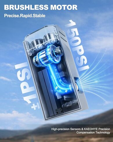 مضخة دراجة صغيرة مع مصباح أمامي للدراجة، مضخة هواء دراجة كهربائية محمولة بقوة 150 رطل لكل بوصة مربعة مع بريستا وشرايدر للطرق/MTB/الدراجة الإلكترونية، مقياس رقمي وإيقاف تلقائي in Kuwait