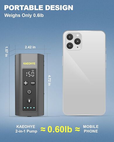 مضخة دراجة صغيرة مع مصباح أمامي للدراجة، مضخة هواء دراجة كهربائية محمولة بقوة 150 رطل لكل بوصة مربعة مع بريستا وشرايدر للطرق/MTB/الدراجة الإلكترونية، مقياس رقمي وإيقاف تلقائي in Kuwait