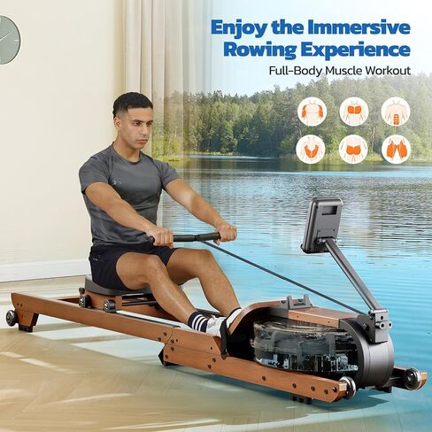 Dripex Water Rowing Machines for Home, Foldable Row Machine with 400LBS Weight Capacity, Rower Machine with Dedicated LCD Monitor, Comfortable Seat, Bluetooth App Compatible for Home Gym Exercise in Kuwait