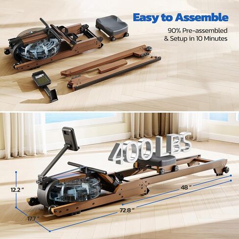 Dripex Water Rowing Machines for Home, Foldable Row Machine with 400LBS Weight Capacity, Rower Machine with Dedicated LCD Monitor, Comfortable Seat, Bluetooth App Compatible for Home Gym Exercise in Kuwait