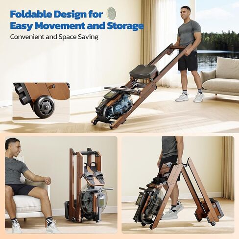 Dripex Water Rowing Machines for Home, Foldable Row Machine with 400LBS Weight Capacity, Rower Machine with Dedicated LCD Monitor, Comfortable Seat, Bluetooth App Compatible for Home Gym Exercise in Kuwait