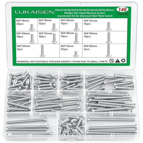 مجموعة متنوعة من 140 قطعة من براغي M4 فيليبس ذات الرأس، 304 مسامير مترية من الفولاذ المقاوم للصدأ بأحجام طويلة جدًا (12 مم - 60 مم) للأثاث ومقابض الأبواب وإصلاحات الفتحات العميقة in Kuwait