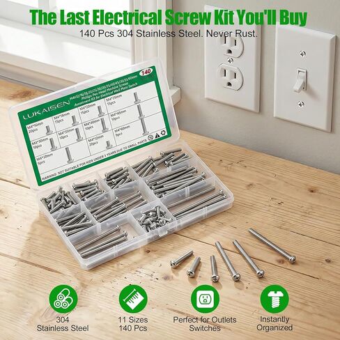 168 Pcs M4 Phillips Pan Head Machine Screws Kit for Switch Boxes | 10 Metric Sizes (M4 x 6mm to 30mm), Carbon Steel Black Screws for Wall Socket Outlets & Faceplates, Clear Label Storage Box in Saudi Arabia