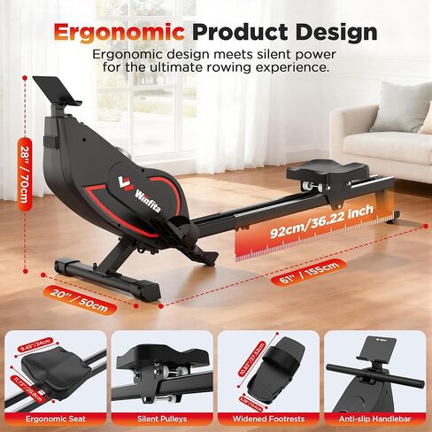 Rowing Machines for Home,Quiet Resistance Magnetic Rower Machine with 32 Levels,350lb Weight Capacity,Compact Dual Slide Rail,LED Monitor & Comfortable Seat,App Supported&Tablet Holder in Saudi Arabia