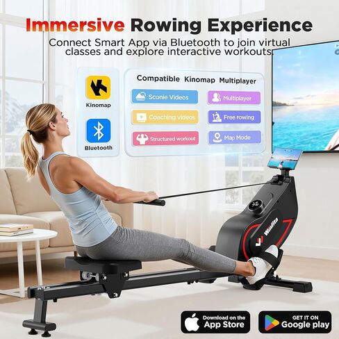 Rowing Machines for Home,Quiet Resistance Magnetic Rower Machine with 32 Levels,350lb Weight Capacity,Compact Dual Slide Rail,LED Monitor & Comfortable Seat,App Supported&Tablet Holder in Saudi Arabia