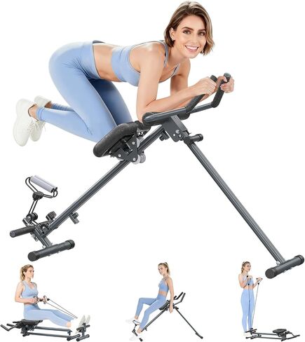 آلة التجديف 4 في 1، آلة البطن - معدات تمرين الجسم بالكامل قابلة للطي مع أشرطة مقاومة لتمارين القلب والقوة والتدريب الأساسي - أسود in Kuwait