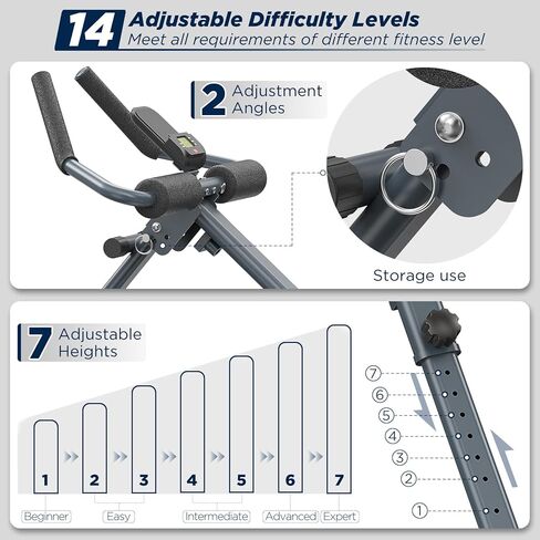آلة التجديف 4 في 1، آلة البطن - معدات تمرين الجسم بالكامل قابلة للطي مع أشرطة مقاومة لتمارين القلب والقوة والتدريب الأساسي - أسود in Kuwait