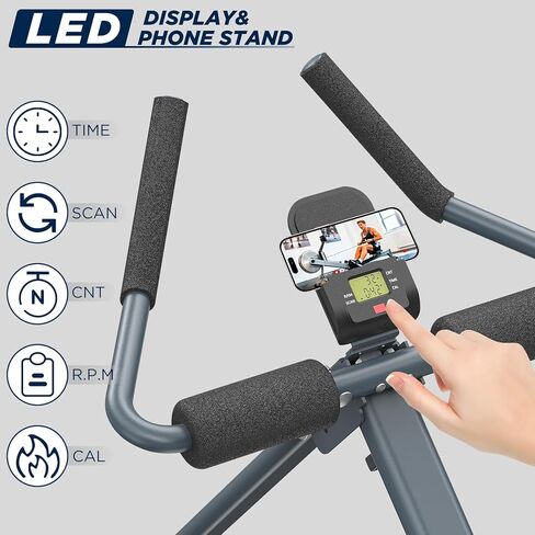 آلة التجديف 4 في 1، آلة البطن - معدات تمرين الجسم بالكامل قابلة للطي مع أشرطة مقاومة لتمارين القلب والقوة والتدريب الأساسي - أسود in Kuwait