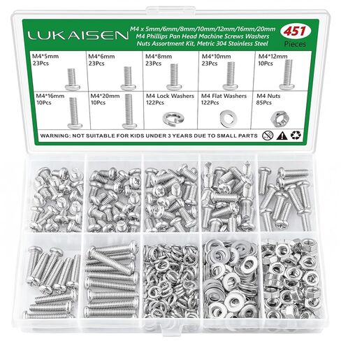 168 Pcs M4 Phillips Pan Head Machine Screws Kit for Switch Boxes | 10 Metric Sizes (M4 x 6mm to 30mm), Carbon Steel Black Screws for Wall Socket Outlets & Faceplates, Clear Label Storage Box in Saudi Arabia