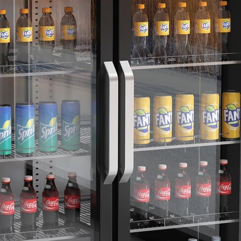 GAOMON Commercial Refrigerator, Commercial Beverage Display Cabinet with LED Top Panel, 32-50°F Adjustable, 25.3 Cu Ft Double Glass Door Merchandiser Fridge for Restaurant, Convenience Store, Black in Saudi Arabia