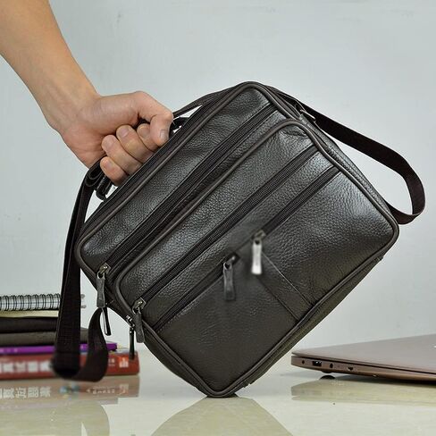 Messenger Bags Men Shoulder Bag Men's Genuine Leather Boy Coffee Middle Size Handbags Tote Natural Skin Briefcase in Saudi Arabia