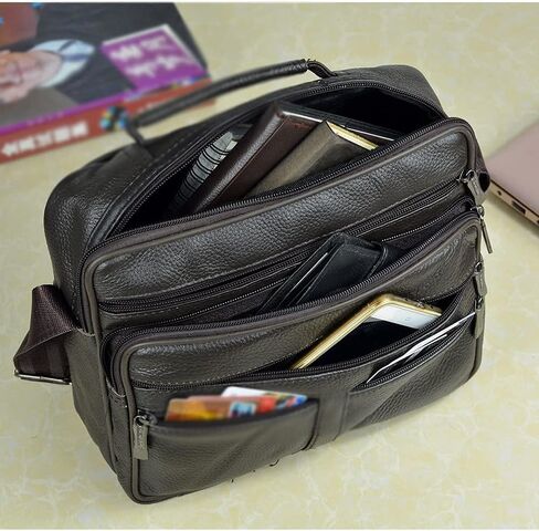 Messenger Bags Men Shoulder Bag Men's Genuine Leather Boy Coffee Middle Size Handbags Tote Natural Skin Briefcase in Saudi Arabia