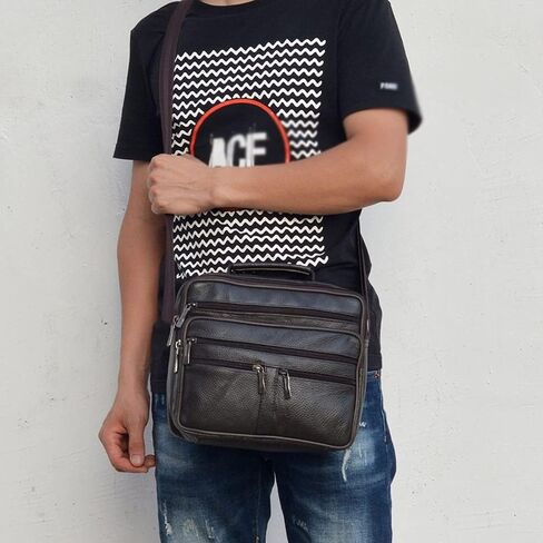Messenger Bags Men Shoulder Bag Men's Genuine Leather Boy Coffee Middle Size Handbags Tote Natural Skin Briefcase in Saudi Arabia