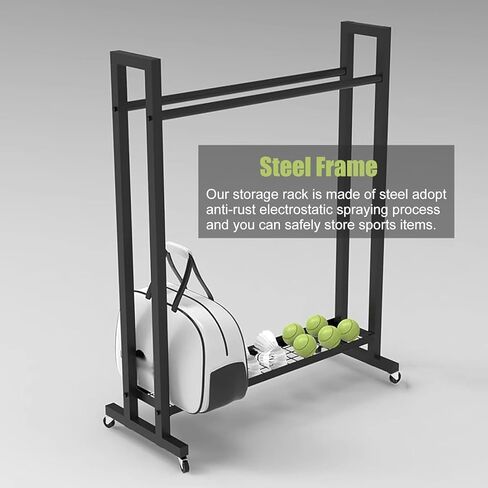 Badminton Tennis Racket Storage Organizer - Freestanding Rolling Mobile Sports Cart with Large for School Gym Training Ground in Saudi Arabia