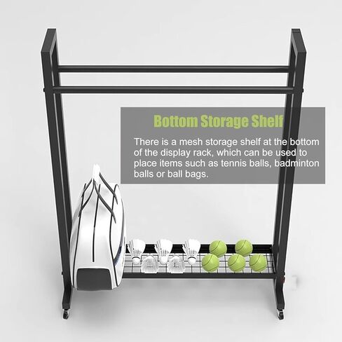 Badminton Tennis Racket Storage Organizer - Freestanding Rolling Mobile Sports Cart with Large for School Gym Training Ground in Saudi Arabia