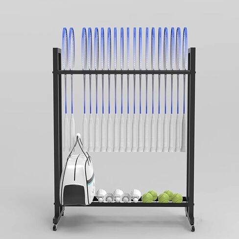 Badminton Tennis Racket Storage Organizer - Freestanding Rolling Mobile Sports Cart with Large for School Gym Training Ground in Saudi Arabia