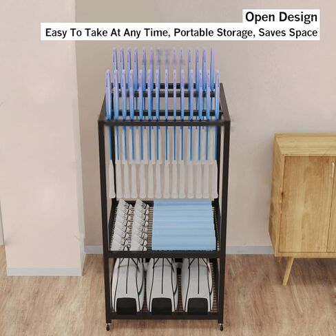 Badminton Racket Storage Rack,3 Tiers Sports Equipment Cart,Tennis Racquet Storage Rack with Brake Wheel,for Gym Training Ground in Saudi Arabia