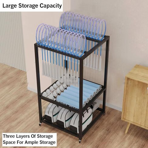 Badminton Racket Storage Rack,3 Tiers Sports Equipment Cart,Tennis Racquet Storage Rack with Brake Wheel,for Gym Training Ground in Saudi Arabia