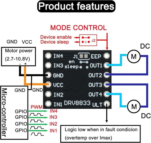 6pcs DRV8833 Motor Driver Module Dual H Bridge DC Motor Controller in Kuwait
