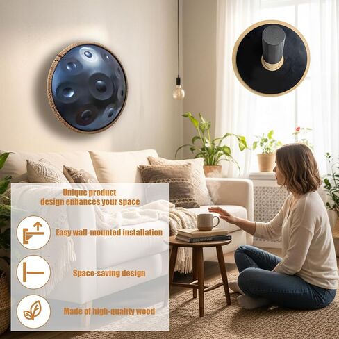 حامل طبل يدوي على الحائط، حامل طبول لسان فولاذي خشبي مع مخازن مطاطية، عرض وتخزين مثالي لعازفي الإيقاع in Kuwait