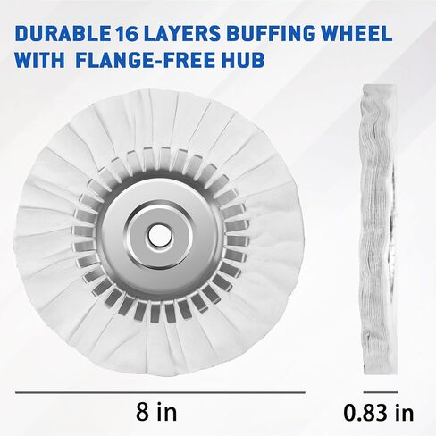 8" Fine White Airway Buffing Wheel with 5/8" Arbor Flange-Free Hub, Flange-Free, Cotton Polishing Wheel for Aluminum Truck Wheels, Rims, Chrome, Stainless Steel – Final Mirror Finish in Kuwait