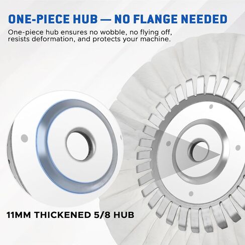 8" Fine White Airway Buffing Wheel with 5/8" Arbor Flange-Free Hub, Flange-Free, Cotton Polishing Wheel for Aluminum Truck Wheels, Rims, Chrome, Stainless Steel – Final Mirror Finish in Kuwait