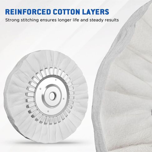 8" Fine White Airway Buffing Wheel with 5/8" Arbor Flange-Free Hub, Flange-Free, Cotton Polishing Wheel for Aluminum Truck Wheels, Rims, Chrome, Stainless Steel – Final Mirror Finish in Kuwait